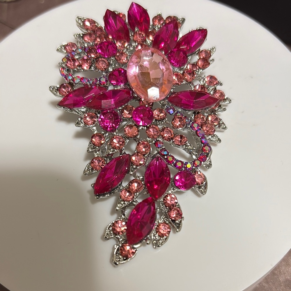 Elegant Pink and Silver Brooch